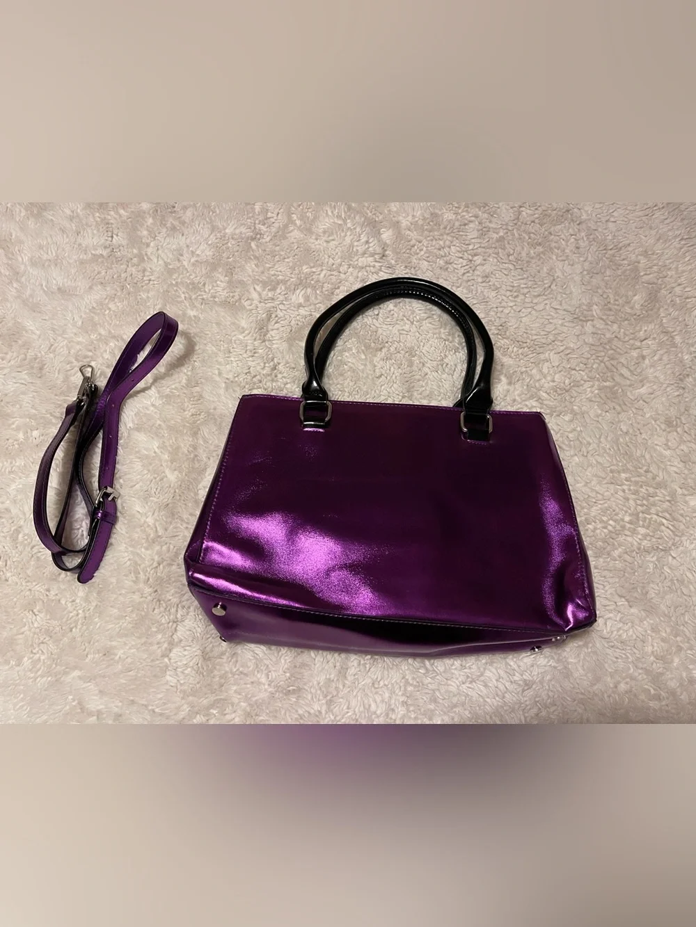 Younique Purple Metallic Presenter Tote Bag Handbag w/ Detachable Strap Logo